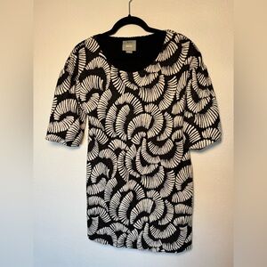 Anthropologie Maeve Puff Sleeve Tribal Textured Mini dress black and white S